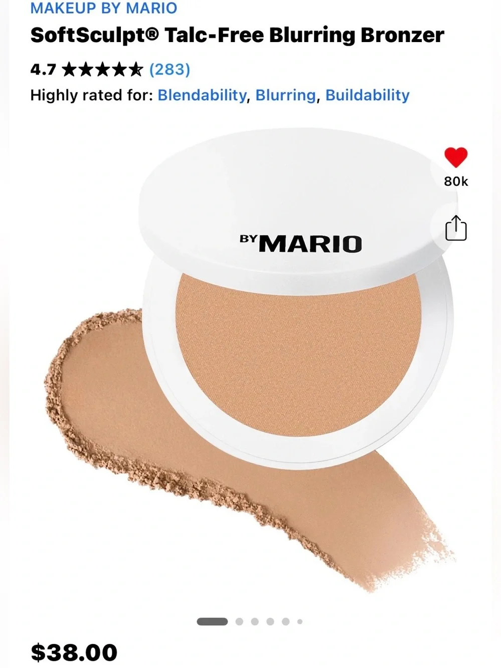 Makeup By Mario SoftSculpt Talc-Free Bronzer - light medium swatched 1 x nobox